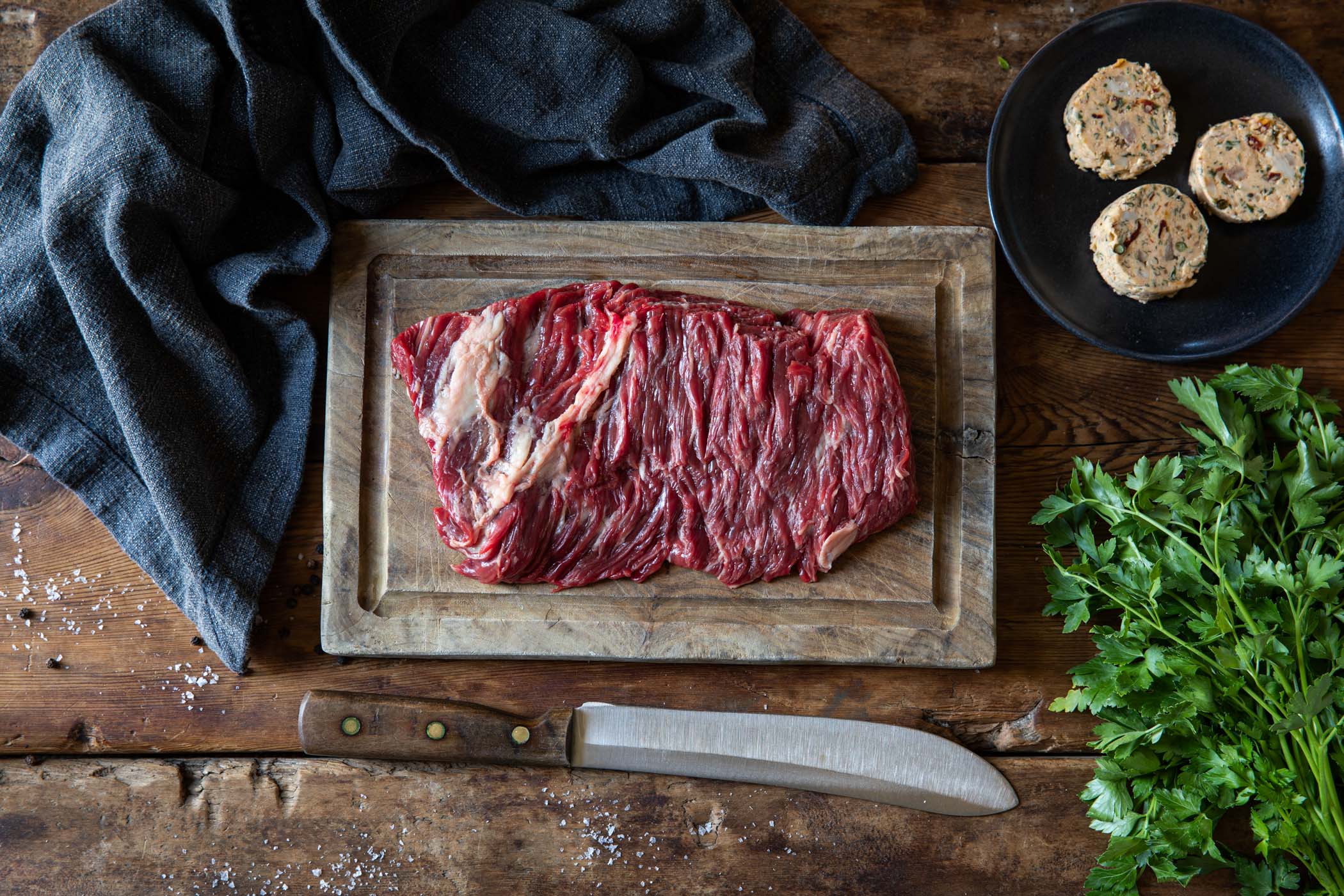 x THE CLARENCE TAVERN Bavette Steak w/ Roasted Tomato & Bone Marrow Butter